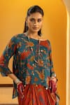 Soup By Sougat Paul_Blue Crepe Zari, Sequins Boat Rangtara Embellished Asymmetric Top And Skirt Set _Online_at_Aza_Fashions