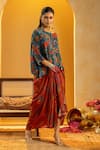 Buy_Soup By Sougat Paul_Blue Crepe Zari, Sequins Boat Rangtara Embellished Asymmetric Top And Skirt Set _Online_at_Aza_Fashions