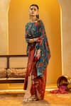 Soup By Sougat Paul_Blue Crepe Zari, Sequins Boat Rangtara Embellished Asymmetric Top And Skirt Set _at_Aza_Fashions