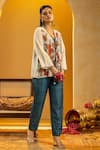 Shop_Soup By Sougat Paul_Off White Cotton, Net, Silk Applique, Zari, Sequins Rangtara Top And Pant Set _Online_at_Aza_Fashions