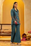 Buy_Soup By Sougat Paul_Blue Handloom Cotton Applique, Zari, Sequins Rangtara Blazer And Pant Set _Online_at_Aza_Fashions
