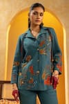Shop_Soup By Sougat Paul_Blue Handloom Cotton Applique, Zari, Sequins Rangtara Blazer And Pant Set _Online_at_Aza_Fashions