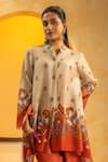 Soup By Sougat Paul_Beige Chanderi Embroidery, Sequins Mandarin Collar Rangtara Zari And Kurta Set _Online_at_Aza_Fashions