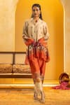 Buy_Soup By Sougat Paul_Beige Chanderi Embroidery, Sequins Mandarin Collar Rangtara Zari And Kurta Set _at_Aza_Fashions
