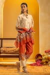 Shop_Soup By Sougat Paul_Beige Chanderi Embroidery, Sequins Mandarin Collar Rangtara Zari And Kurta Set _Online_at_Aza_Fashions