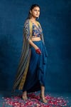 Soup By Sougat Paul_Blue Crepe Zari, Sequins V-neck, Aarani Embellished Bustier And Drape Skirt Set _Online_at_Aza_Fashions