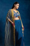 Shop_Soup By Sougat Paul_Blue Crepe Zari, Sequins V-neck, Aarani Embellished Bustier And Drape Skirt Set _Online_at_Aza_Fashions
