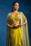 Soup By Sougat Paul_Yellow Crepe Embroidery, Sequins, Zari Aarani Embellished Cape And Skirt Set _Online_at_Aza_Fashions