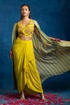 Buy_Soup By Sougat Paul_Yellow Crepe Embroidery, Sequins, Zari Aarani Embellished Cape And Skirt Set _Online_at_Aza_Fashions