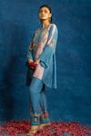 Shop_Soup By Sougat Paul_Blue Cotton, Net, Viscose, Linen Applique, Rangtara Kurta And Printed Pant Set _Online_at_Aza_Fashions