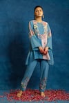 Buy_Soup By Sougat Paul_Blue Cotton, Net, Viscose, Linen Applique, Rangtara Kurta And Printed Pant Set _at_Aza_Fashions