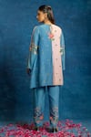 Shop_Soup By Sougat Paul_Blue Cotton, Net, Viscose, Linen Applique, Rangtara Kurta And Printed Pant Set _at_Aza_Fashions