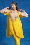 Buy_Soup By Sougat Paul_Yellow Cotton, Net, Viscose, Linen Rangtara Colour-blocked Kurta And Pant Set _Online_at_Aza_Fashions