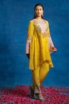 Shop_Soup By Sougat Paul_Yellow Cotton, Net, Viscose, Linen Rangtara Colour-blocked Kurta And Pant Set _Online_at_Aza_Fashions