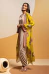 Soup By Sougat Paul_Cream Satin, Organza Zari, Taarani Printed Drape Dress With Embellished Jacket _Online_at_Aza_Fashions