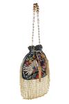 Buy_Nazaakat By Samara Singh_Black Embroidery, Beads, Tassels, Sequins Floral And Bird Beaded Potli Bag _Online_at_Aza_Fashions