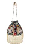 Shop_Nazaakat By Samara Singh_Black Embroidery, Beads, Tassels, Sequins Floral And Bird Beaded Potli Bag _at_Aza_Fashions