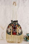 Buy_Nazaakat By Samara Singh_Black Embroidery, Beads, Tassels, Sequins Floral And Bird Beaded Potli Bag _at_Aza_Fashions