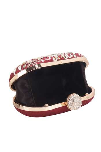 Nazaakat By Samara Singh_Maroon Beads, Pearls, Sequins, Rhinestones, Clutch Bag With Detachable Sling _Online_at_Aza_Fashions