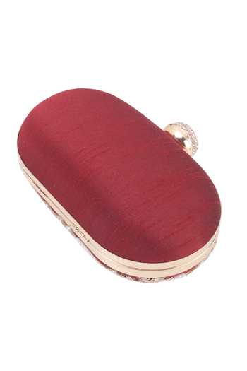 Buy_Nazaakat By Samara Singh_Maroon Beads, Pearls, Sequins, Rhinestones, Clutch Bag With Detachable Sling _Online_at_Aza_Fashions