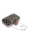 Buy_Nazaakat By Samara Singh_Black Beads, Sequins, Embroidery Floral And Grid Pattern Clutch _Online_at_Aza_Fashions