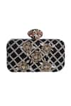 Shop_Nazaakat By Samara Singh_Black Beads, Sequins, Embroidery Floral And Grid Pattern Clutch _Online_at_Aza_Fashions
