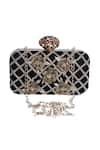 Shop_Nazaakat By Samara Singh_Black Beads, Sequins, Embroidery Floral And Grid Pattern Clutch _at_Aza_Fashions