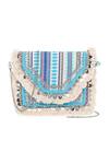 Buy_Nazaakat By Samara Singh_Blue Beads, Sequins, Tassels, Banjara Boho Beaded And Fringed Clutch Bag _at_Aza_Fashions