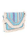 Nazaakat By Samara Singh_Blue Beads, Sequins, Tassels, Banjara Boho Beaded And Fringed Clutch Bag _at_Aza_Fashions