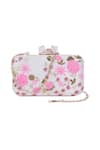 Shop_Nazaakat By Samara Singh_White Embroidery, Sequins, Beads, Crystals Floral Clutch With Detachable Sling _at_Aza_Fashions