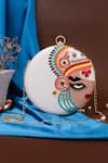 Buy_Nazaakat By Samara Singh_White Embroidery, Sequins, Beads Kathakali Face Round Clutch _at_Aza_Fashions