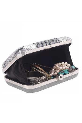 Nazaakat By Samara Singh_Silver Sequins, Beads And Embellished Clutch _Online_at_Aza_Fashions