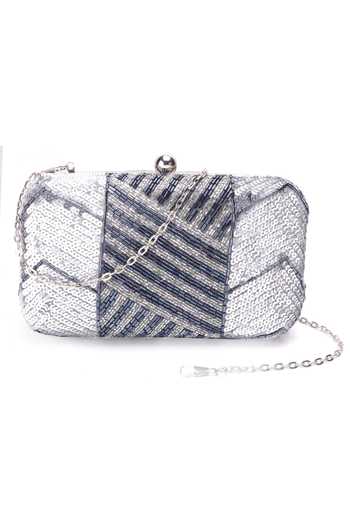 Buy_Nazaakat By Samara Singh_Silver Sequins, Beads And Embellished Clutch _at_Aza_Fashions