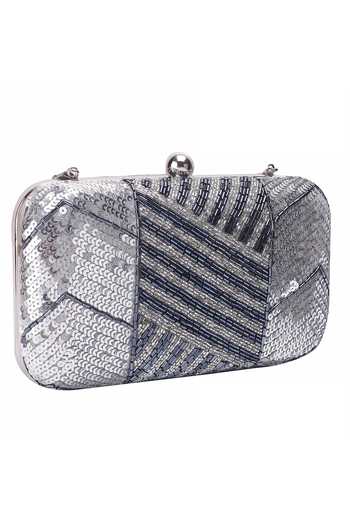 Nazaakat By Samara Singh_Silver Sequins, Beads And Embellished Clutch _at_Aza_Fashions