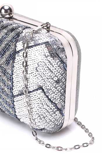 Nazaakat By Samara Singh_Silver Sequins, Beads And Embellished Clutch _Online