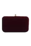 Shop_Nazaakat By Samara Singh_Maroon Embroidery, Pearls, Crystals Floral Velvet Clutch With Sling _Online_at_Aza_Fashions