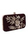 Nazaakat By Samara Singh_Maroon Embroidery, Pearls, Crystals Floral Velvet Clutch With Sling _at_Aza_Fashions