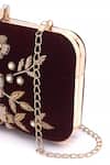 Buy_Nazaakat By Samara Singh_Maroon Embroidery, Pearls, Crystals Floral Velvet Clutch With Sling 