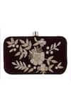 Shop_Nazaakat By Samara Singh_Maroon Embroidery, Pearls, Crystals Floral Velvet Clutch With Sling 