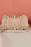 Buy_Nazaakat By Samara Singh_Peach Embroidery, Pearls, Beads Floral Clutch With Detachable Sling _at_Aza_Fashions