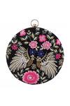 Shop_Nazaakat By Samara Singh_Black Embroidery, Beads, Sequins Floral And Peacock Round Clutch _Online_at_Aza_Fashions