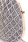 Nazaakat By Samara Singh_White Beads, Rhinestones Beaded Embellished Oval Clutch With Sling _at_Aza_Fashions