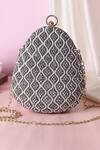 Buy_Nazaakat By Samara Singh_White Beads, Rhinestones Beaded Embellished Oval Clutch With Sling _at_Aza_Fashions