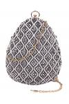 Shop_Nazaakat By Samara Singh_White Beads, Rhinestones Beaded Embellished Oval Clutch With Sling _at_Aza_Fashions