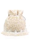 Shop_Nazaakat By Samara Singh_White Pearls, Beads, Tassels Embellished Drawstring Potli Bag _Online_at_Aza_Fashions