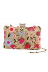 Shop_Nazaakat By Samara Singh_Cream Embroidery, Sequins, Rhinestones, Pearls Floral Clutch Bag _at_Aza_Fashions
