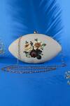 Buy_Nazaakat By Samara Singh_Cream Floral Printed Oval Clutch With Detachable Sling _at_Aza_Fashions