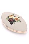 Nazaakat By Samara Singh_Cream Floral Printed Oval Clutch With Detachable Sling _at_Aza_Fashions