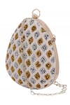 Nazaakat By Samara Singh_Cream Beads, Sequins Beaded Geometric Pattern Clutch With Sling _at_Aza_Fashions