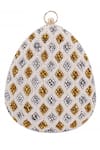 Shop_Nazaakat By Samara Singh_Cream Beads, Sequins Beaded Geometric Pattern Clutch With Sling 